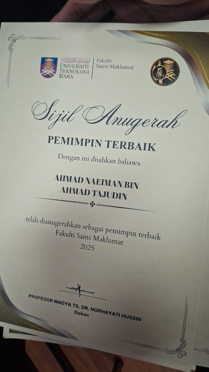 Pemimpin Terbaik Fakulti 2025 certificate